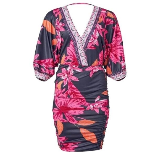 NWOT VENUS Navy & Pink Floral Bodycon Dress V-Back Cutout Plus Sz 1X - Picture 5 of 8